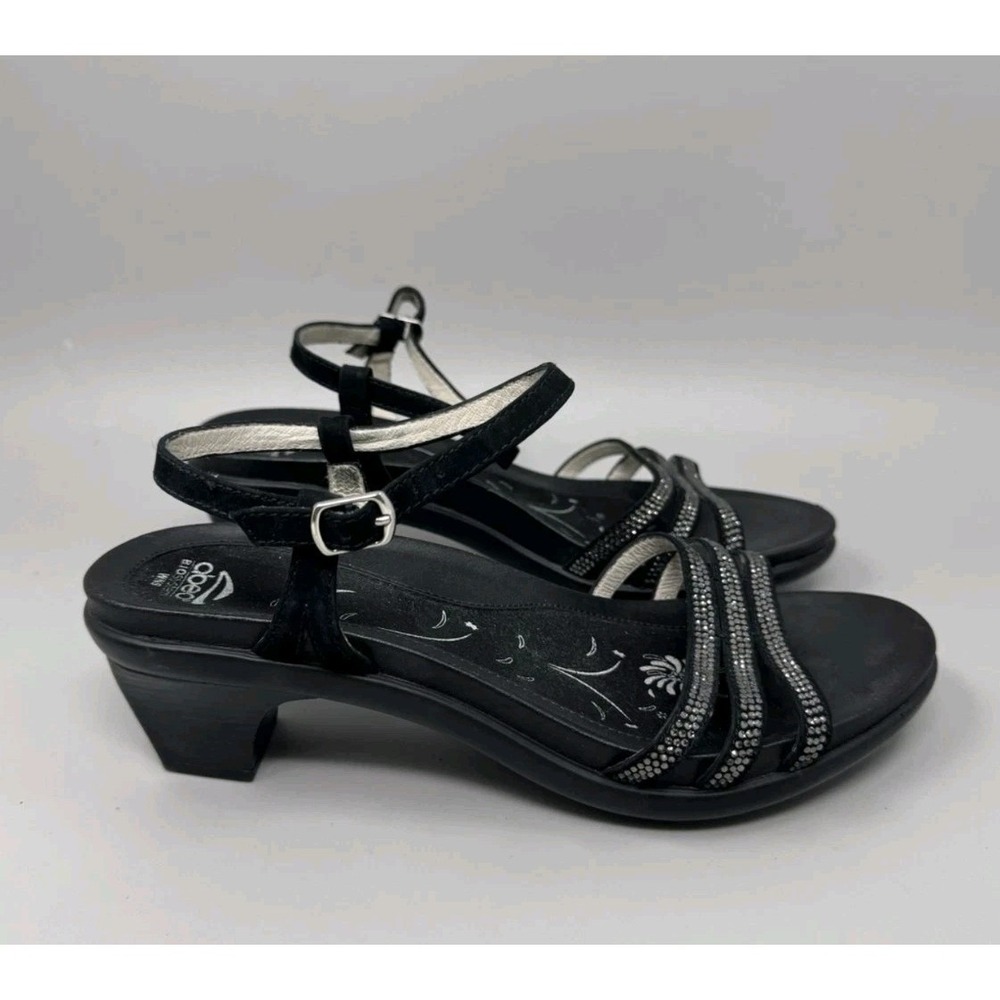 ABEO Grace Metatarsal Mid Heel Sandals Black Rhinestone Slingback Womens 7.5‎ M